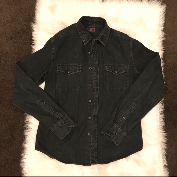 mens black denim button up shirt